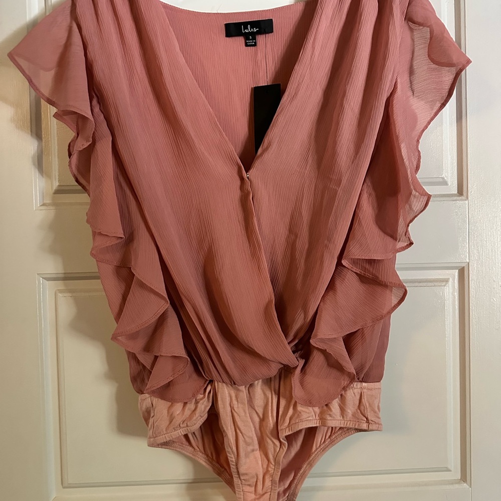 Lulu's Dusty Rose Ruffle Bodysuit